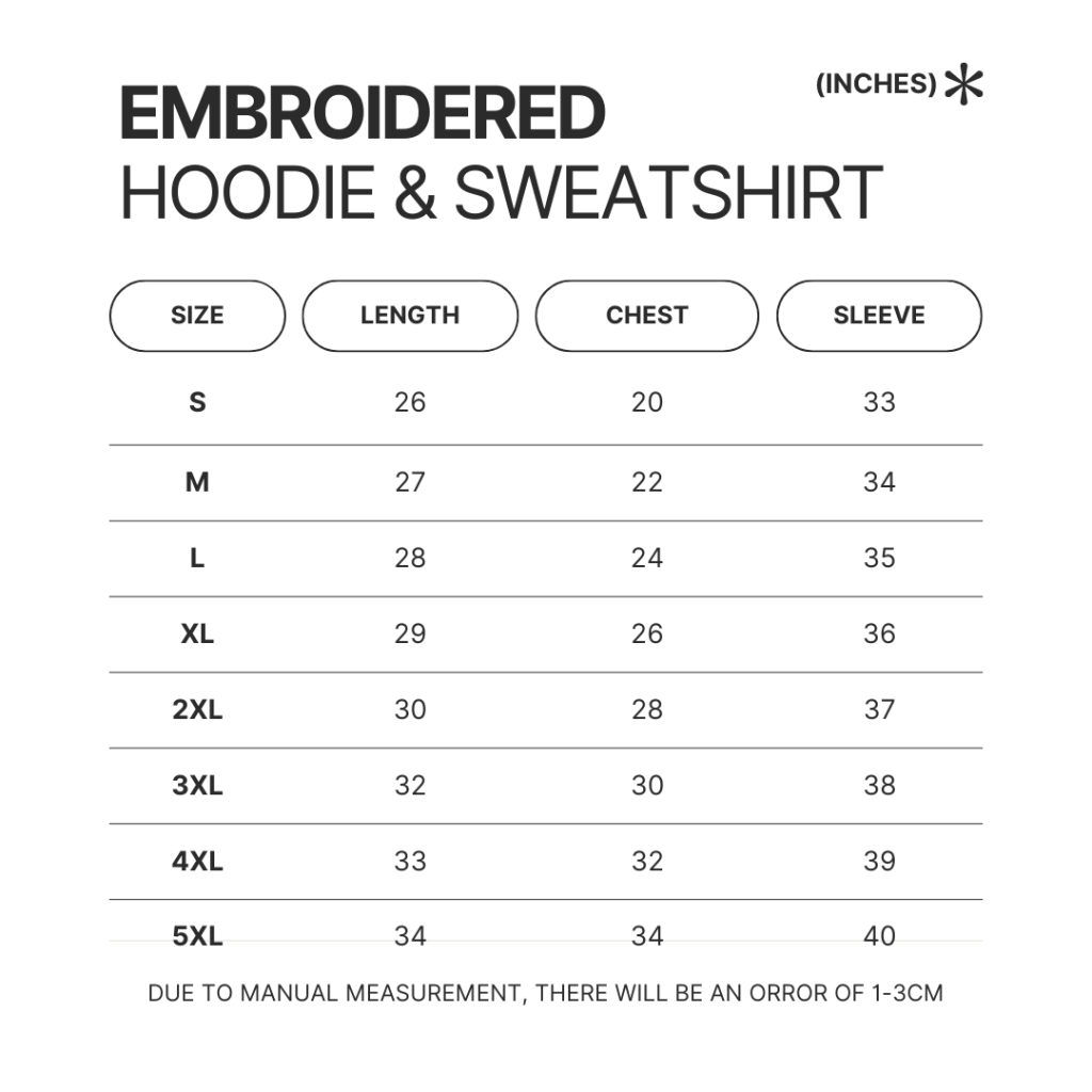 Embroidered Hoodie Sweatshirt Size Chart - Border Collie Merch