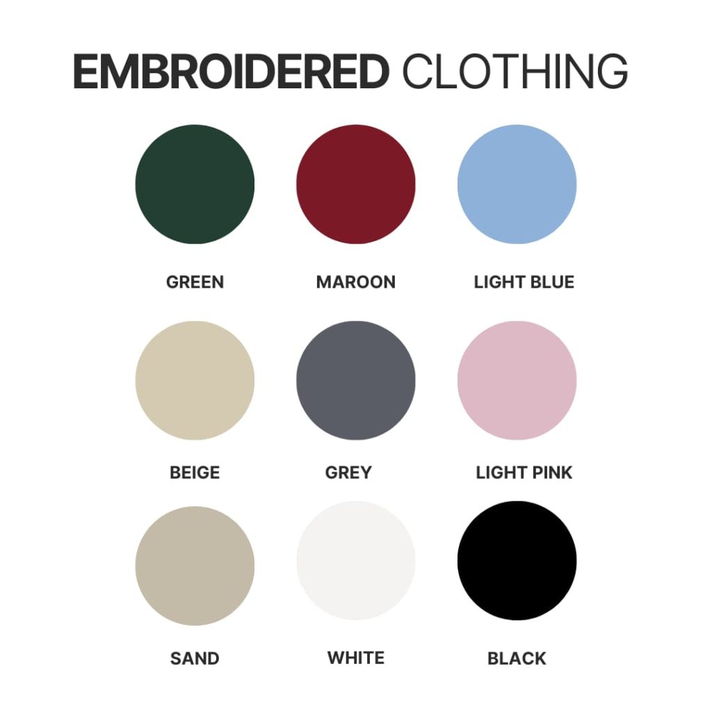 Embroidered clothing color chart 1 - Border Collie Merch