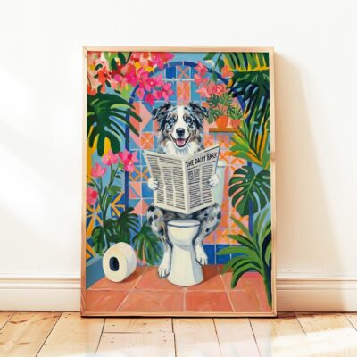 Border Collie Merle Toilet Funny Wall Art