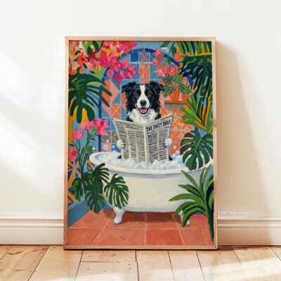 Border Collie Black White Bath Wall Art