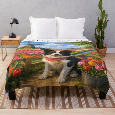 Border Collie Classic Illustration Throw Blanket
