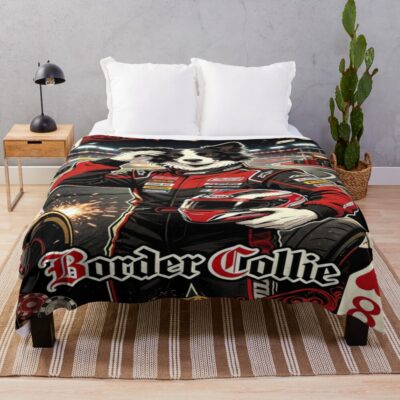Border Collie Vintage Artwork Throw Blanket