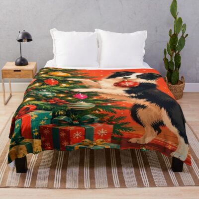 Border Collie Retro Design Throw Blanket