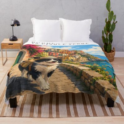 Border Collie Vintage Illustration Throw Blanket