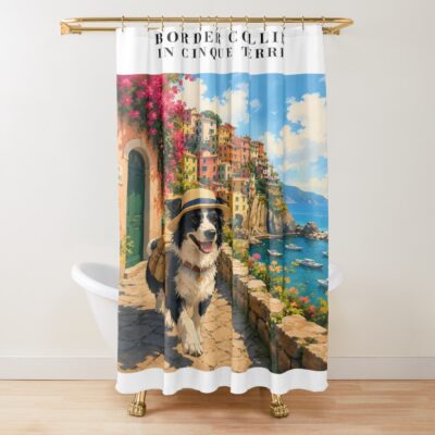 Border Collie Vintage Illustration Shower Curtain