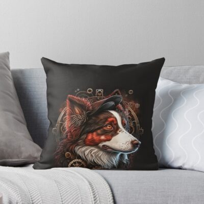 Border Collie Retro Illustration Throw Pillow