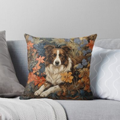Border Collie Modern Illustration Throw Pillow